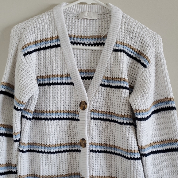 B. Coastline White Knit Stripped Cardigan Nautical Preppy Business Casual Sz S - Picture 4 of 11